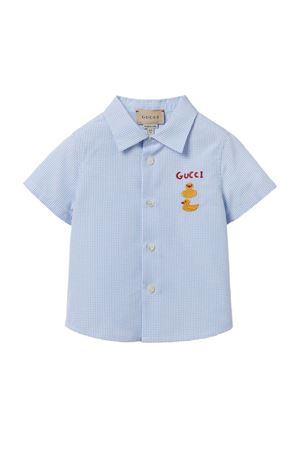 Camicia in cotone a quadri bianco e celeste GUCCI KIDS | 810887XWA3M9025